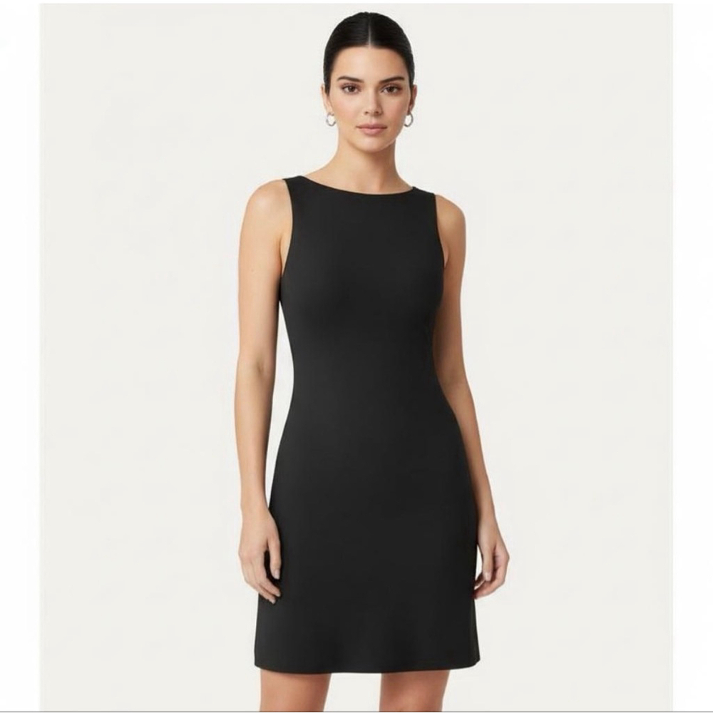 OGL Black Cooling Open Back Bandless Brami Boat Neck Mini Dress LBD Size XL - Picture 2 of 12